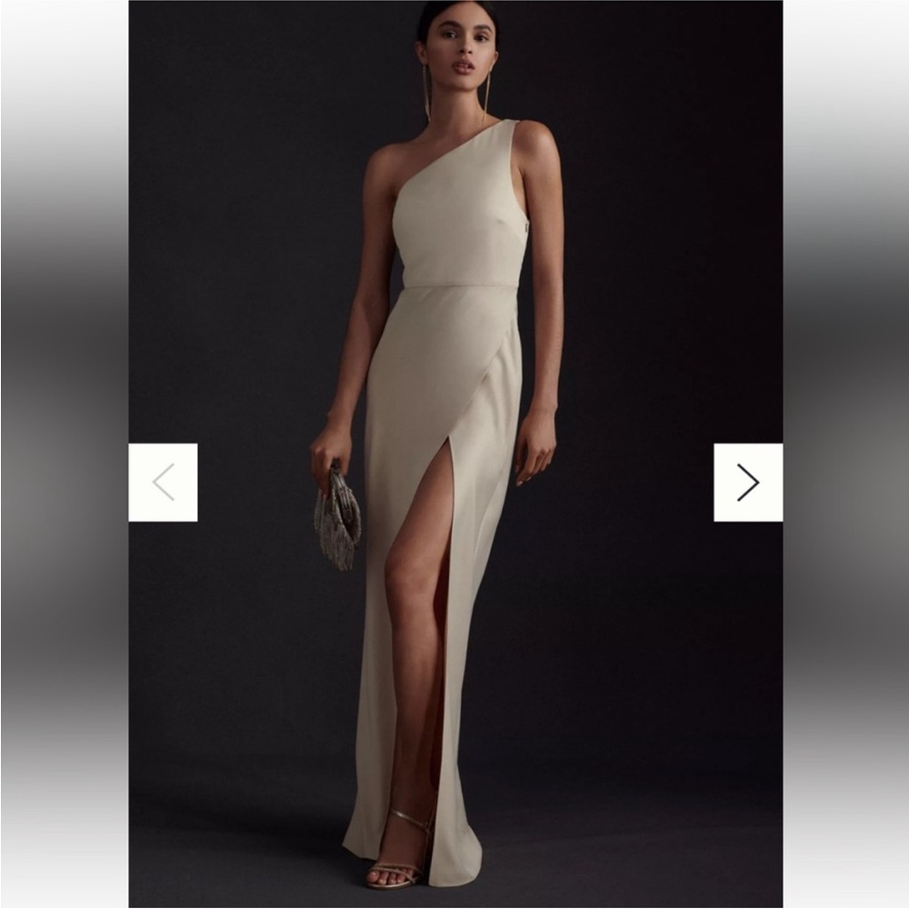 Bhldn Anthropologie Dylan One Shoulder Satin Gown in Champagne size 4 EUC